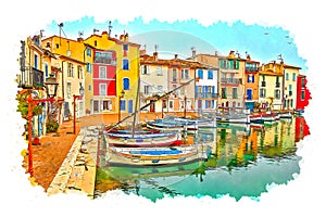 Colorful waterfront houses and the famous old port of Martigues, Provence, southern France.