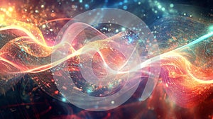 A colorful wave of light with a red and orange section