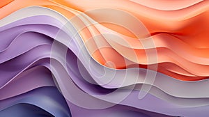 Colorful waves 3d shape texture background. Lilac, gray and orange color palette