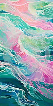 Colorful Waves: A Vibrant Painting Of Energy-filled Sea Illustrations
