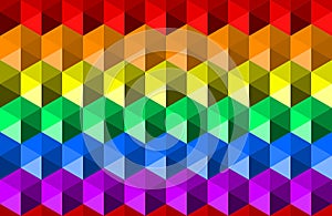 Colorful waving rainbow texture background of hexagon shapes, LGBTQ pride flag colors, horizontal seamless pattern.