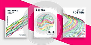 Colorful wavy lines cover flyer poster designs set photo