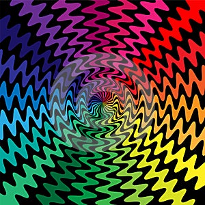 Colorful Wavy Lines Intersect in the Center. The Visual Illusion Of Movement. Suitable for textile, fabric, packaging and web de