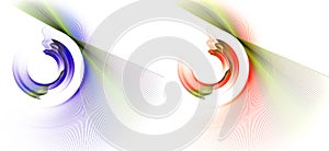 Colorful wavy and straight elements form round beautiful frames on a white background. Icon, logo, sign, symbol. 3d rendering, 3d