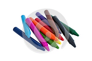 Colorful wax crayons isolated on white background. clipping path