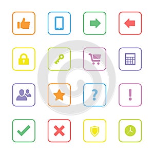 Colorful flat miscellaneous icon set with rounded rectangle frame