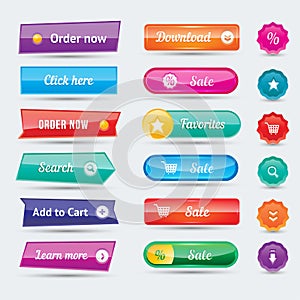 Colorful website buttons design vector illustration glossy graphic label internet template banner.