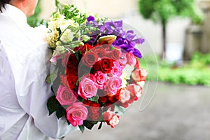 Colorful wedding bouquet of roses