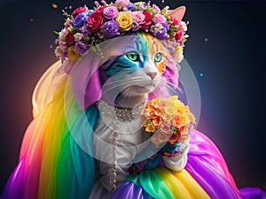 Colorful Wedding Cat Attire. AI generated
