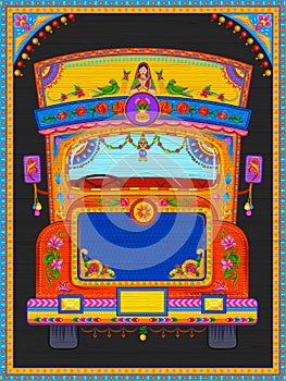 Colorful welcome banner in truck art kitsch style of India