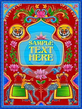 Colorful Welcome banner in truck art kitsch style of India