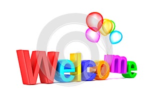 Colorful welcome word with balloons on white background