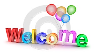 Colorful welcome word with balloons on white background