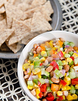 Colorful White Bean Corn Salsa and Chips