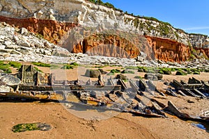 Colorful white-red cliffs in Hunstanton UK,interesting for biologists and geologists