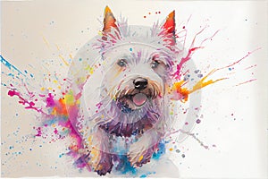 Colorful white West Highland Terrier dog painting