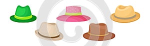 Colorful Wide-brimmed Felt or Cloth Hat Vector Set