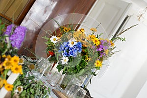 Colorful wild flower bouquet decoration for wedding celebration indoors