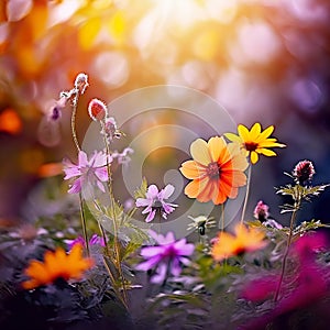 Colorful Wilderness: Captivating Wild Flowers on Nature Background, Eye-catching Website Banner