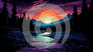 Colorful Wilderness Hd Wallpaper Dan Mumford Style With Romantic Riverscapes