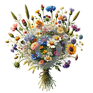 colorful wildflower bouquet illustration, generative AI