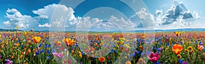 Colorful Wildflower Meadow Panorama Background - Scenic Blumenwiese Hintergrund