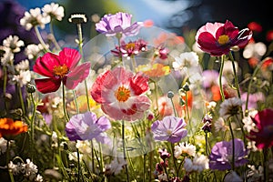 Colorful wildflowers in the meadow on a sunny day, Colorful wildflowers blooming in a garden on a sunny day, AI Generated