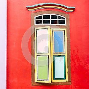 Colorful window shutters in Singapore\'s Little India district