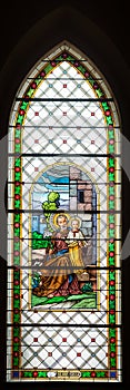 Colorful windowpane in Basilica of Levoca, Slovakia