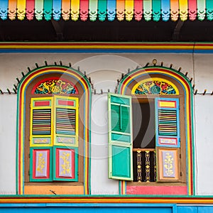 Colorful windows on a house in Little India, Singapore