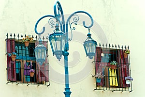 Colorful windows and lanterns in Caminito, La Boca, Buenos Aires, Argentina