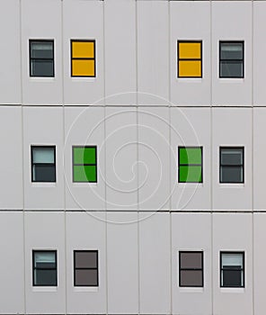 Colorful windows of a multistory building