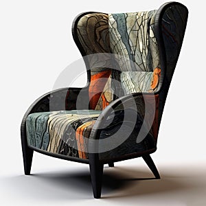 Colorful Wing Chair Design With Detailed Nature Depictions