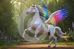 Colorful winged pegasus with unicorn horn