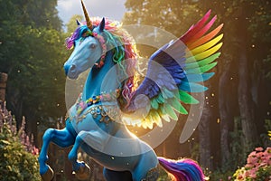 Colorful winged pegasus with unicorn horn