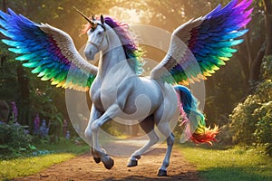 Colorful winged pegasus with unicorn horn