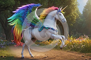 Colorful winged pegasus with unicorn horn