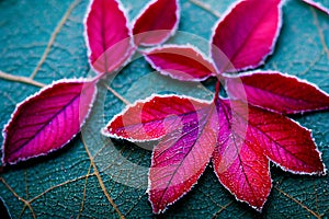 Colorful Winter and Autumn Leaves Stunning color closeup abstract design with vein texture