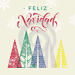 Colorful winter goliday spanish greeting card Feliz Navidad text