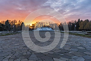 Colorful winter sunset in Plovdiv city, Bulgaria