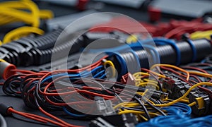 Colorful wire harness and plastic connectors for vehicles, automotive industry and manufacturing