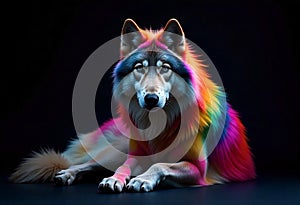 A colorful wolf with a black background
