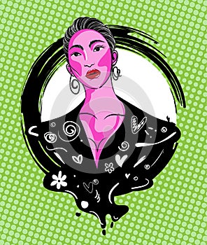 Colorful woman retro art style vector illustration design