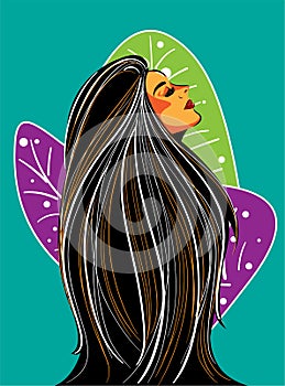 Colorful woman retro art style vector illustration design