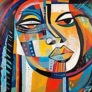 Colorful Woman\'s Face: Abstract Outsider Art With Vibrant Colors