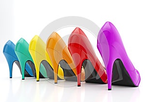 Colorful women stiletto heel shoes isolated on white background photo