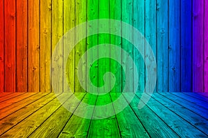 Colorful wood planks background box in rainbow colors