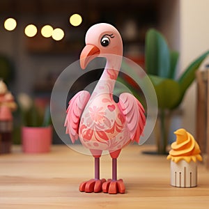 Colorful Woodcarving Flamingo Figurine: Cute Cartoonish Design For Pigeoncore Decor