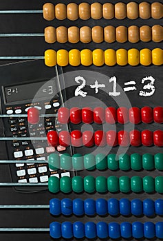 Colorful Wooden Abacus and Calculator