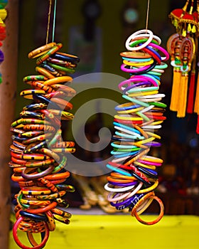 Colorful wooden bangles with art work